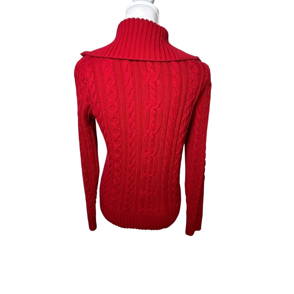 Lauren Ralph Lauren women's red cotton cable knit 1/2 gold zip vintage sweater M - Picture 6 of 9